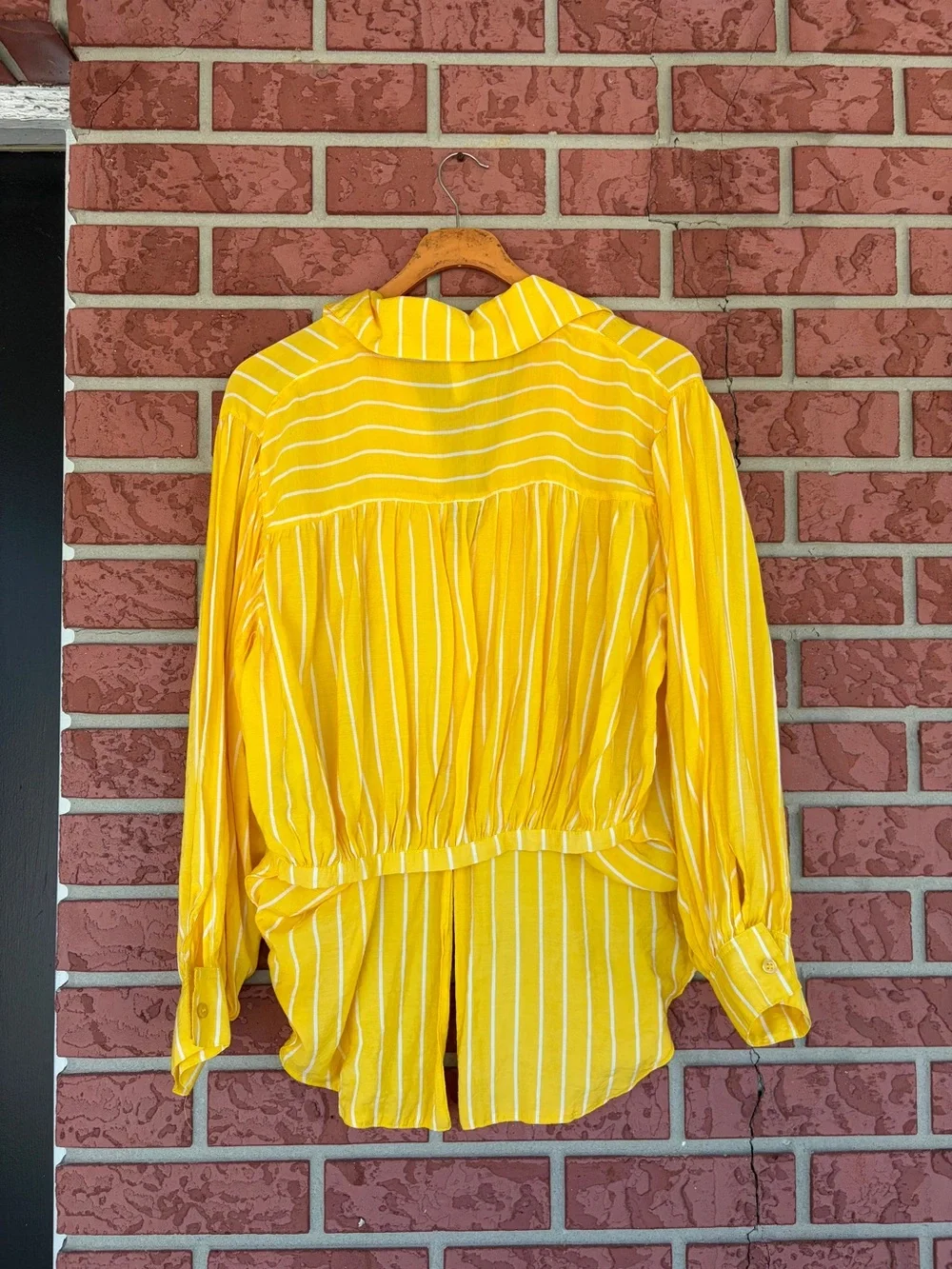 glam Yellow and White Striped Button Down Shirt